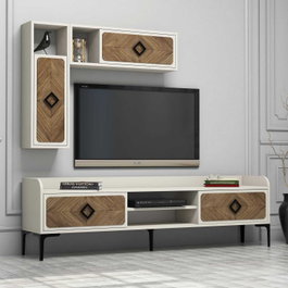 Hanah Home Samba Mueble para TV Nogal y Crema con Estantes de Pared